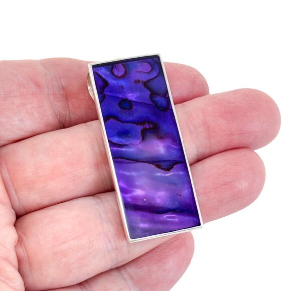 Vintage Sterling Silver 925 Purple Abalone Pendant - Picture 1 of 7